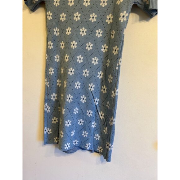 Just Polly Blue Knit Sweater Dress Small Floral Daisy Short Sleeve Retro Y2K Mod - Picture 9 of 12